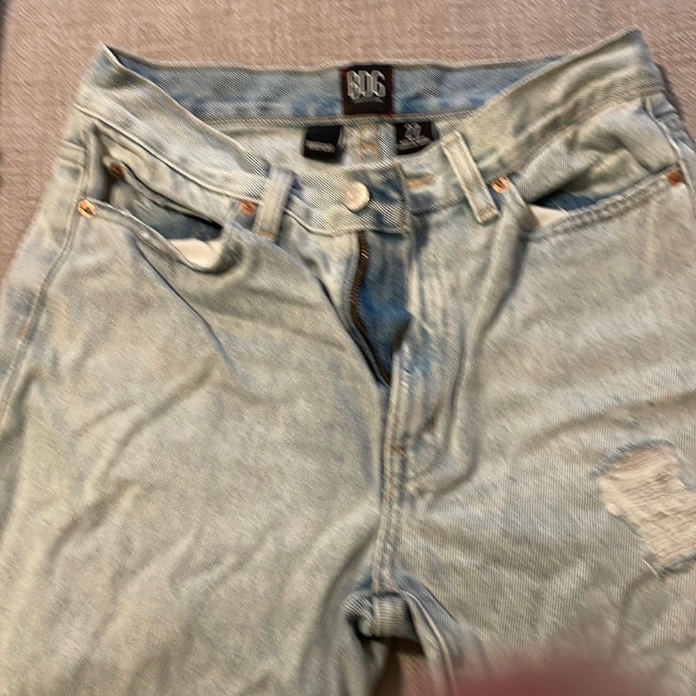 BDG bootcut distressed light denim jeans; size 27